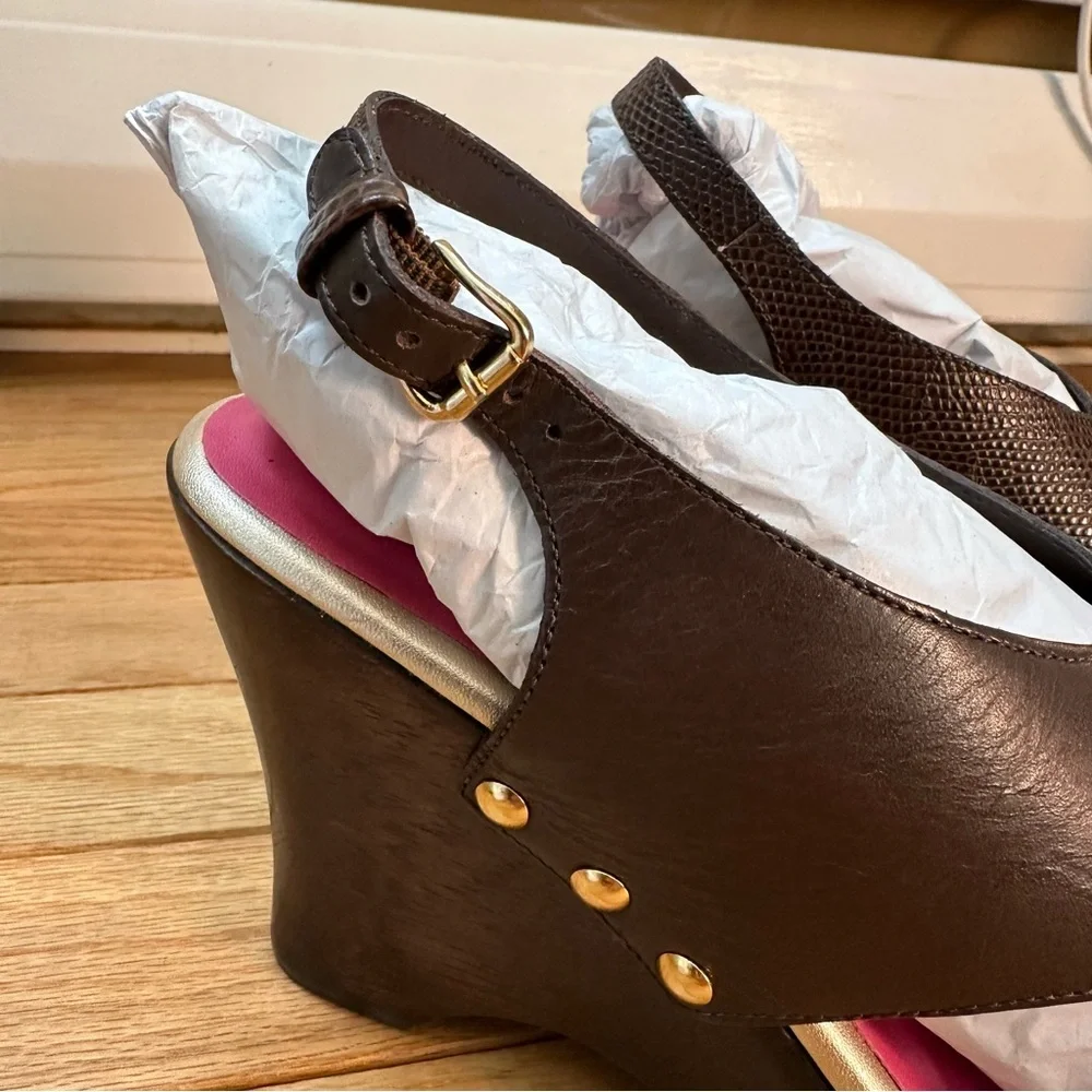 Lilly Pulitzer Callie Wedge Leather Brazilian Brown Womens 7 New